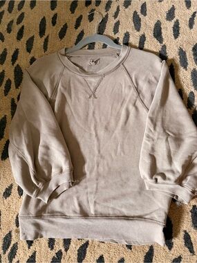 aerie Distressed Taupe Crewneck Sweatshirt 3/4 length sleeves